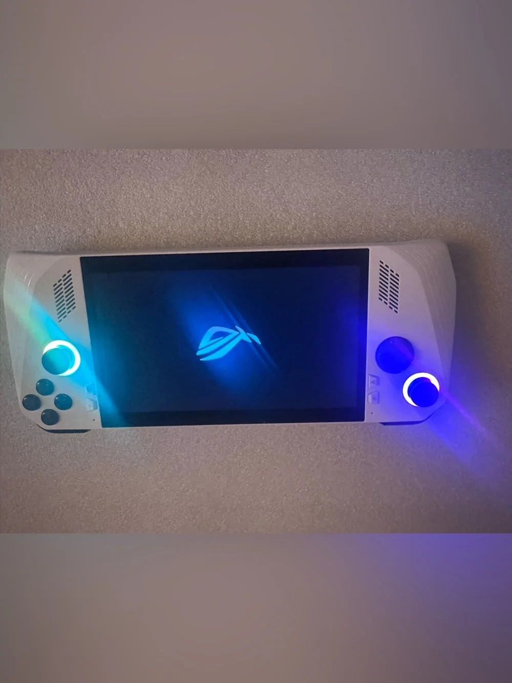 White Handheld Gaming Console with RGB Analog Rings